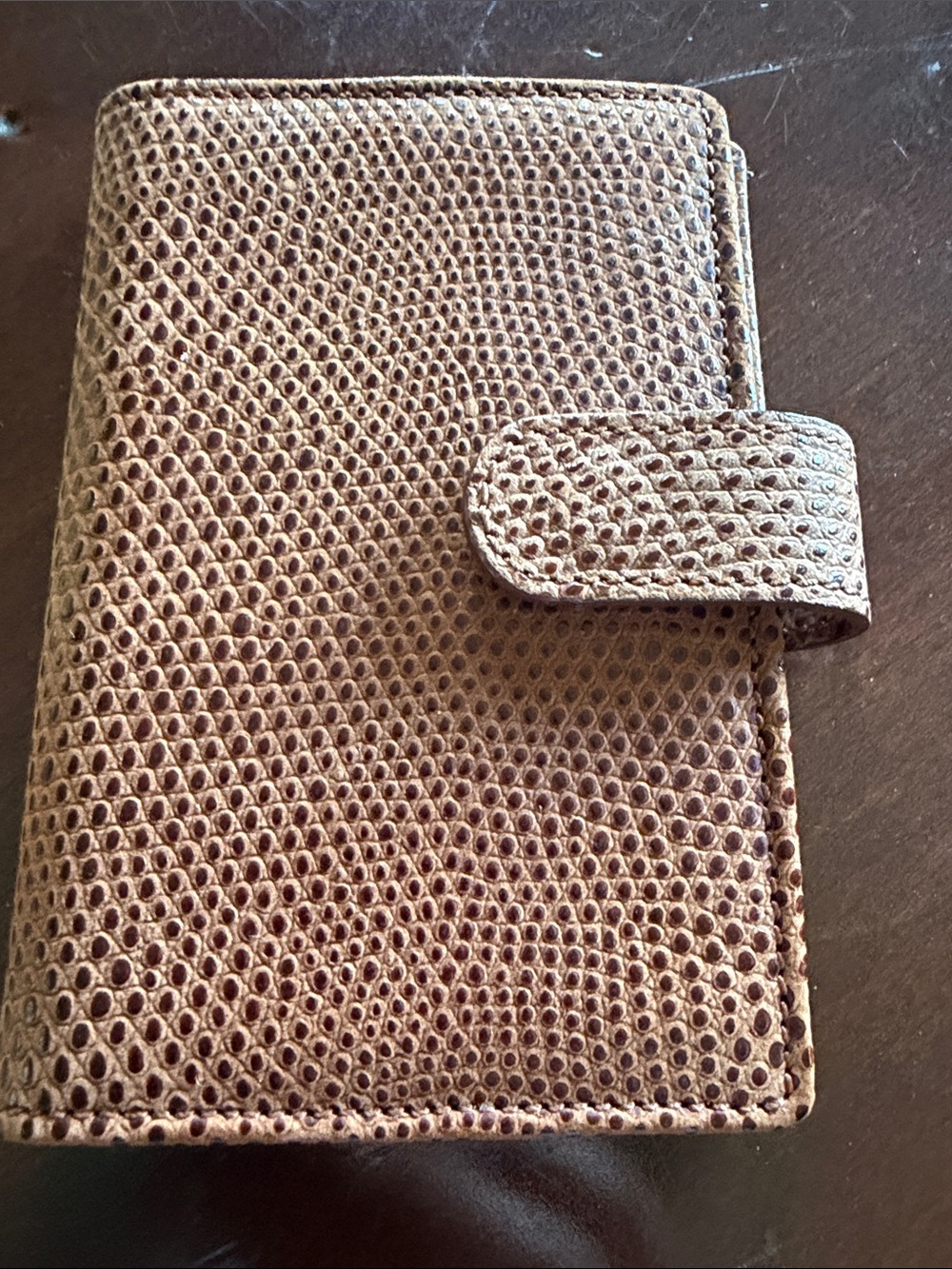 Brown Textured Leather Small 6 Ring Notebookwith Snap Closure